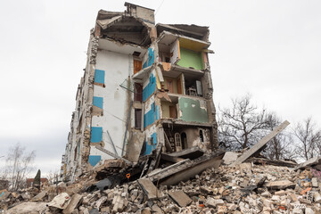 Fototapeta na wymiar War in Ukraine. Ruined houses of Borodianka, Ukraine