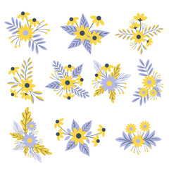 Set of Floral Bunch Decoration. Flower bouquet illustration collection. flat design