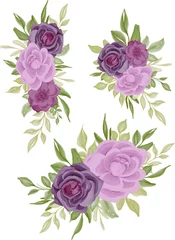 Fotobehang set of purple rose bouquet isolated clipart © MchDesignFactory