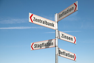 Wegweiser, Inflation, Stagflation, Deflation, Zentralbank, Zinsen