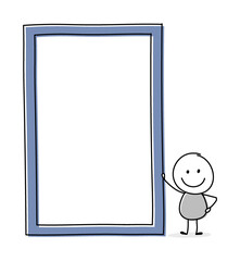 Smiley cartoon businessman with empty plate icon. Vector