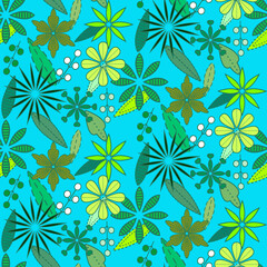 Fototapeta na wymiar Vector seamless half-drop pattern, with leaves and flowers