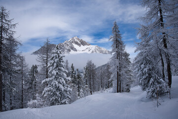 Beautiful panorama shot in Montgenevre, French Alpine Resort, France during Winter