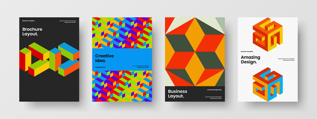 Obraz premium Simple cover A4 vector design illustration composition. Modern mosaic shapes leaflet template collection.