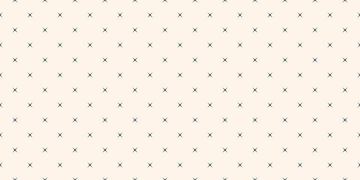 Vector minimalist seamless pattern with small crosses, tiny stars. Simple black and white minimal geometric texture. Abstract monochrome background. Subtle wide geo design for decor, wallpaper, print