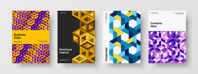 Fresh pamphlet A4 vector design layout composition. Unique geometric shapes leaflet concept set.