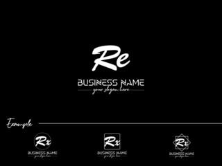 Fototapeta Signature RE Logo, Handwriting Re r e Letter Logo Icon Design With Black and White Color obraz