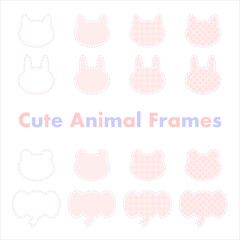 Cute animal frames, Pink, Cat, Rabbit, Bear, Elephant, (The inside are white base)  動物フレーム　猫　うさぎ　くま　ぞう　ピンク　白地ベース