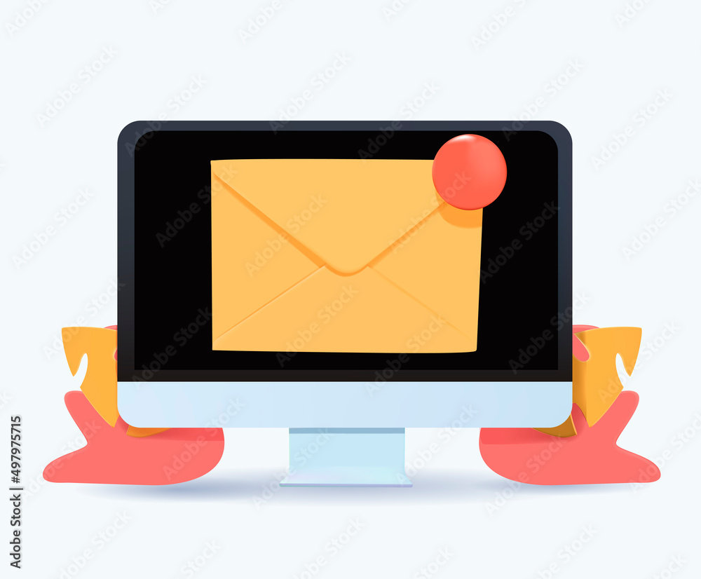 Poster computer monitor display and envelope. mail service, e-mail message, mail notification, social netwo