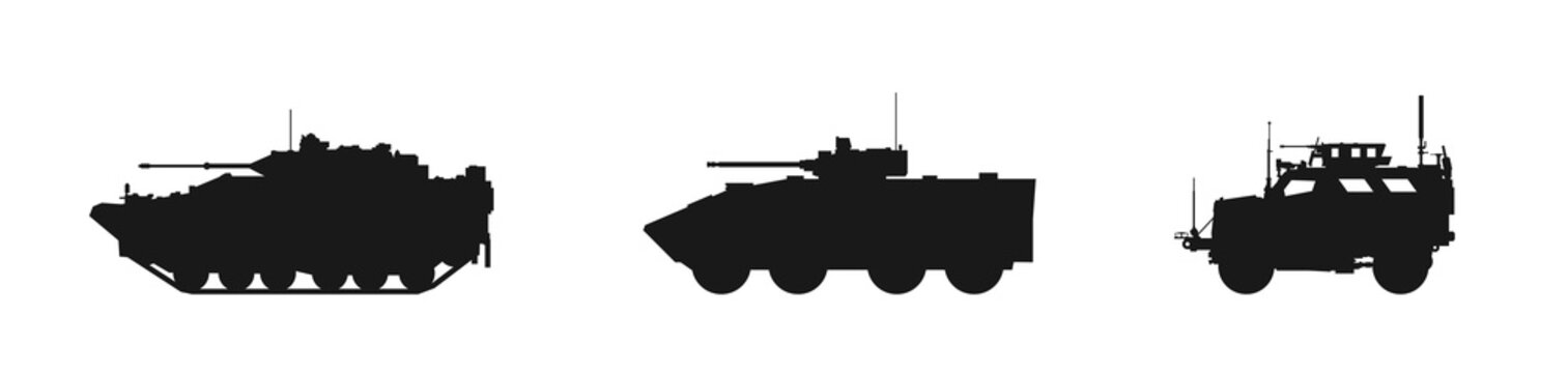 armored assault vehicle icon set. armoured personnel carrier. vector image for military web design