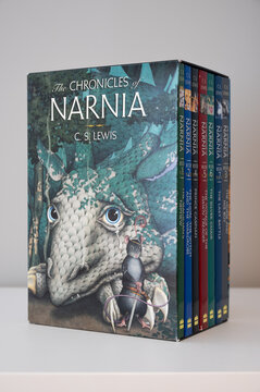 Calgary, Alberta - April 9, 2022: A Chronicles Of Narnia Box Set. The Novels Were Written By C.S. Lewis.