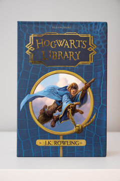 Calgary, Alberta - April 9, 2022: A Hogwarts Library box set. The novels were written by J.K. Rowling.