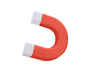 Magnet. Magnetism, magnetize, marketing and business online strategy concept. 3d vector icon. Cartoon minimal style. Red horseshoe magnet with magnetic power sign on background. 3D icon free to edit.