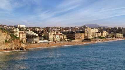 Biarritz, the famous resort in France. Panoramic view of the city and the beaches.