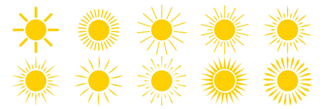 Set of Sun icons. Vector Illustration