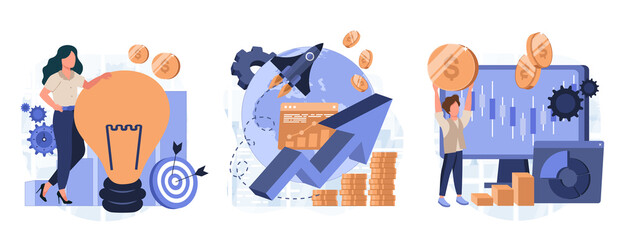 Global economy abstract concept vector illustrations. Stock market,  Economic development, Intellectual capital collection of scenes. 