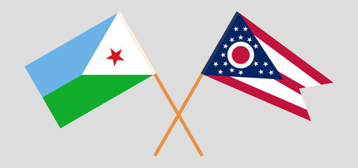 Crossed flags of Djibouti and the State of Ohio. Official colors. Correct proportion