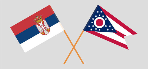 Crossed flags of Serbia and the State of Ohio. Official colors. Correct proportion