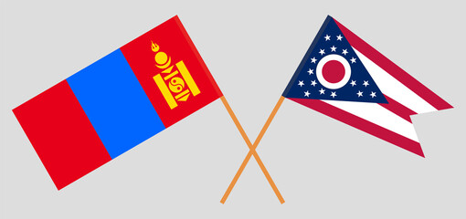 Crossed flags of Mongolia and the State of Ohio. Official colors. Correct proportion