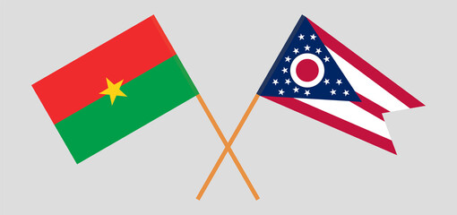 Crossed flags of Burkina Faso and the State of Ohio. Official colors. Correct proportion