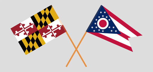 Crossed flags of the State of Maryland and the State of Ohio. Official colors. Correct proportion