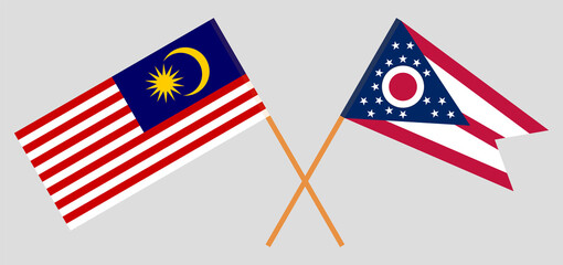 Crossed flags of Malaysia and the State of Ohio. Official colors. Correct proportion