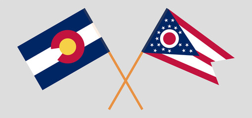 Crossed flags of The State of Colorado and the State of Ohio. Official colors. Correct proportion