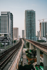 Fototapeta na wymiar city skyline train building skyscrapers downtown miami 
