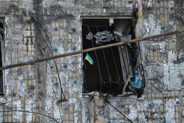 A civilian house in Kyiv destroyed by a Russian missile (war concept, Russian-Ukrainian war)