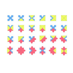 A complete set of 24 puzzle pieces with a splitted square shape to compose wallpapers and square puzzle illustrations