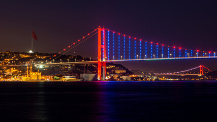 bay bridge at night Istanbul Bosfor bridge - obrazy, fototapety, plakaty