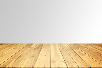 Wood Plank Empty Table For Products Display With Soft Gray Background