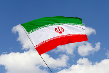 3d illustration. A beautiful view of Ira flag on a blue sky background.