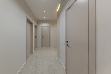 Corridor in beige stylish Interior design of the apartment. Design in beige tones. Doors in the color of the walls.