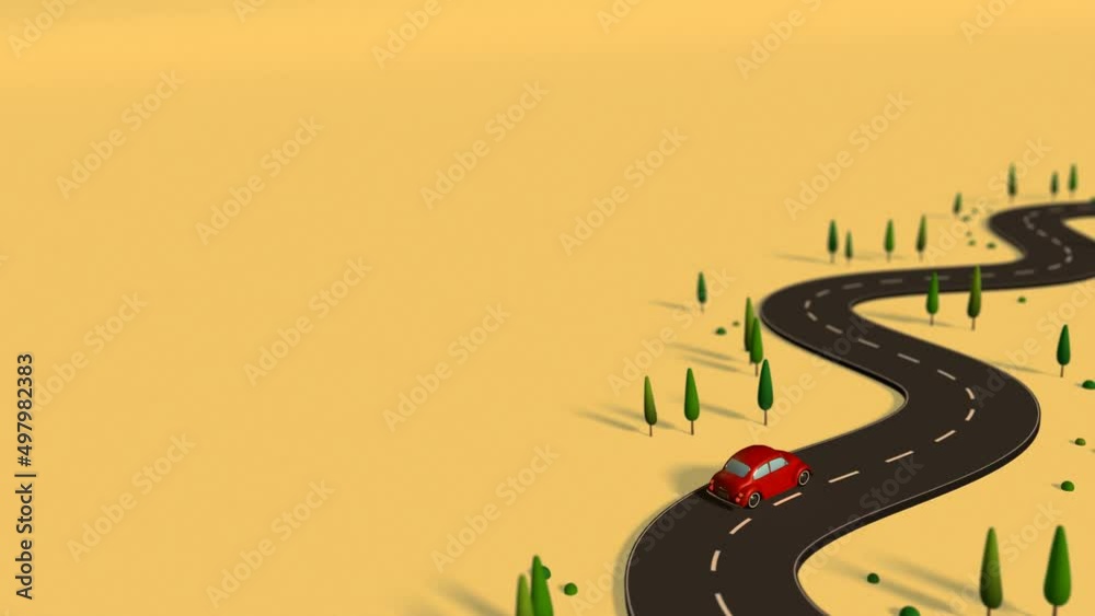 Wall mural 3d animation - animation of a running red car. it runs forever without interruption.