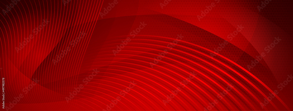 Wall mural abstract halftone background made of curved lines and small dots in red colors