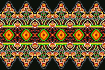 Beautiful seamless pattern handmade ikat art. folk embroidery and Mexican style. Aztec geometric art ornament print. photo  mandalas pattern and Background concept.