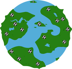 vector image of globe with soccer ball inside.