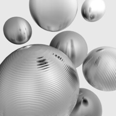 Abstract 3d metal steel ball, black and white gradient color isolated background.