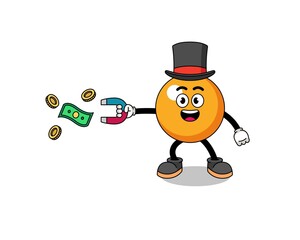 Fototapeta na wymiar Character Illustration of ping pong ball catching money with a magnet