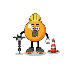 Character cartoon of ping pong ball working on road construction