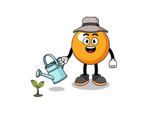 Illustration of ping pong ball cartoon watering the plant