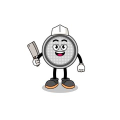 Mascot of button cell as a butcher