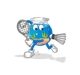 fish bowl playing badminton illustration. character vector