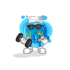 fish bowl lifting dumbbell vector. cartoon character