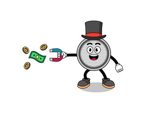 Fototapeta na wymiar Character Illustration of button cell catching money with a magnet