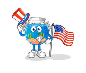 fish bowl uncle sam character. cartoon mascot vector