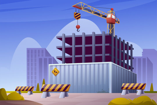 Construction Landmark architecture city Industrial for happy labour's day background illustration Landscape with Crane