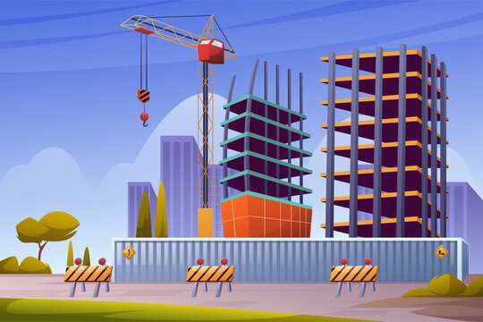 Construction Landmark architecture city Industrial for happy labour's day background illustration Landscape with Crane