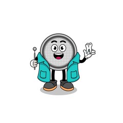 Illustration of button cell mascot as a dentist